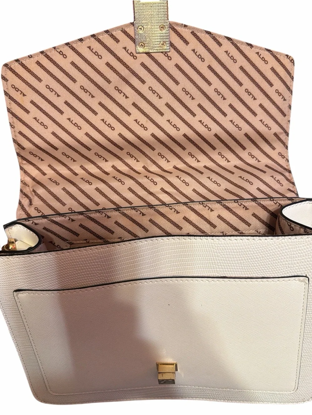 Aldo White Laser Cut Floral Crossbody Bag Top Handle w/ Pouch Charm